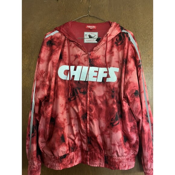 KC Chiefs Mitchell & Ness Wms. Galaxy Full Zip Windbreaker Hoodie Size XL - Picture 1 of 6